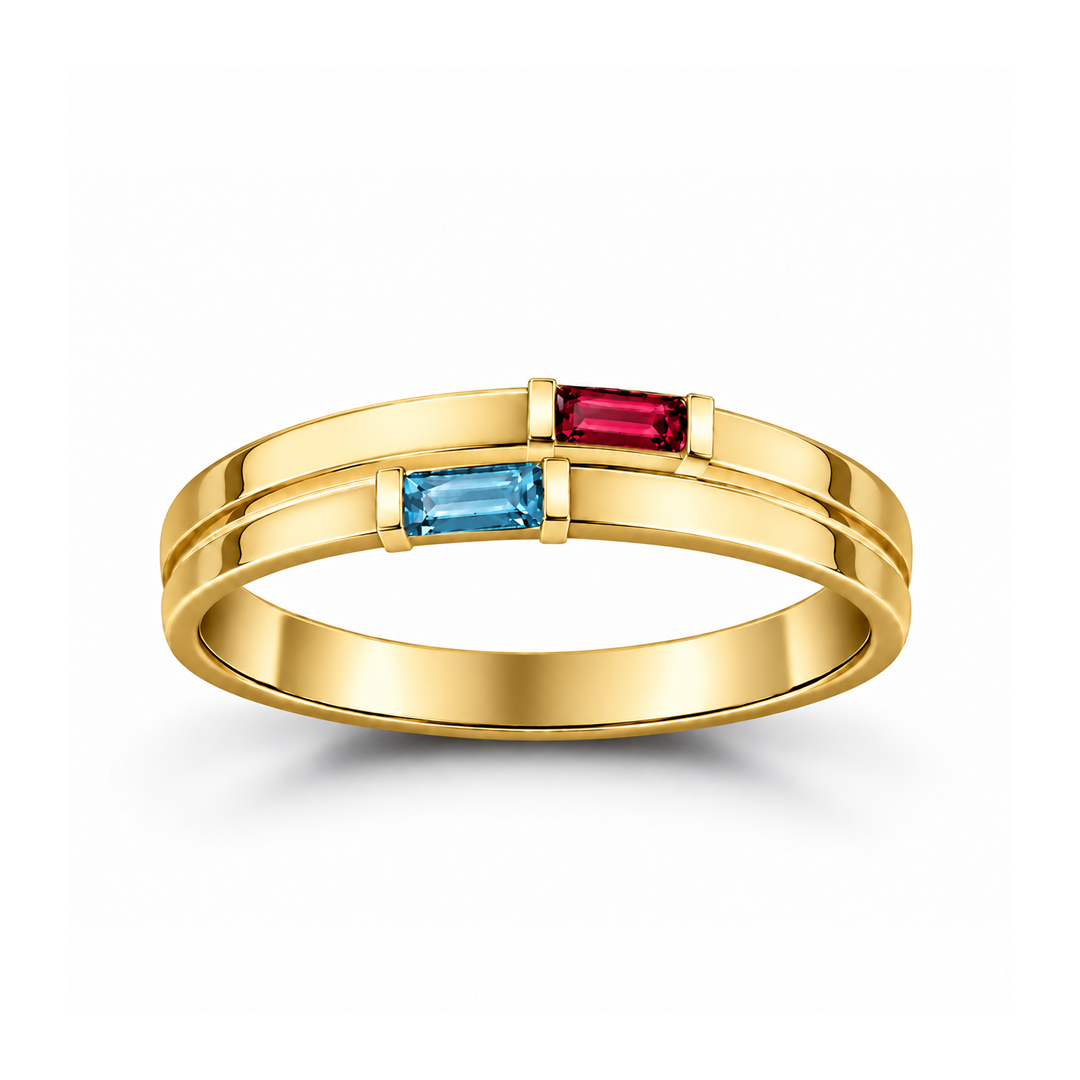 Double Baguette Birthstone Bypass Ring