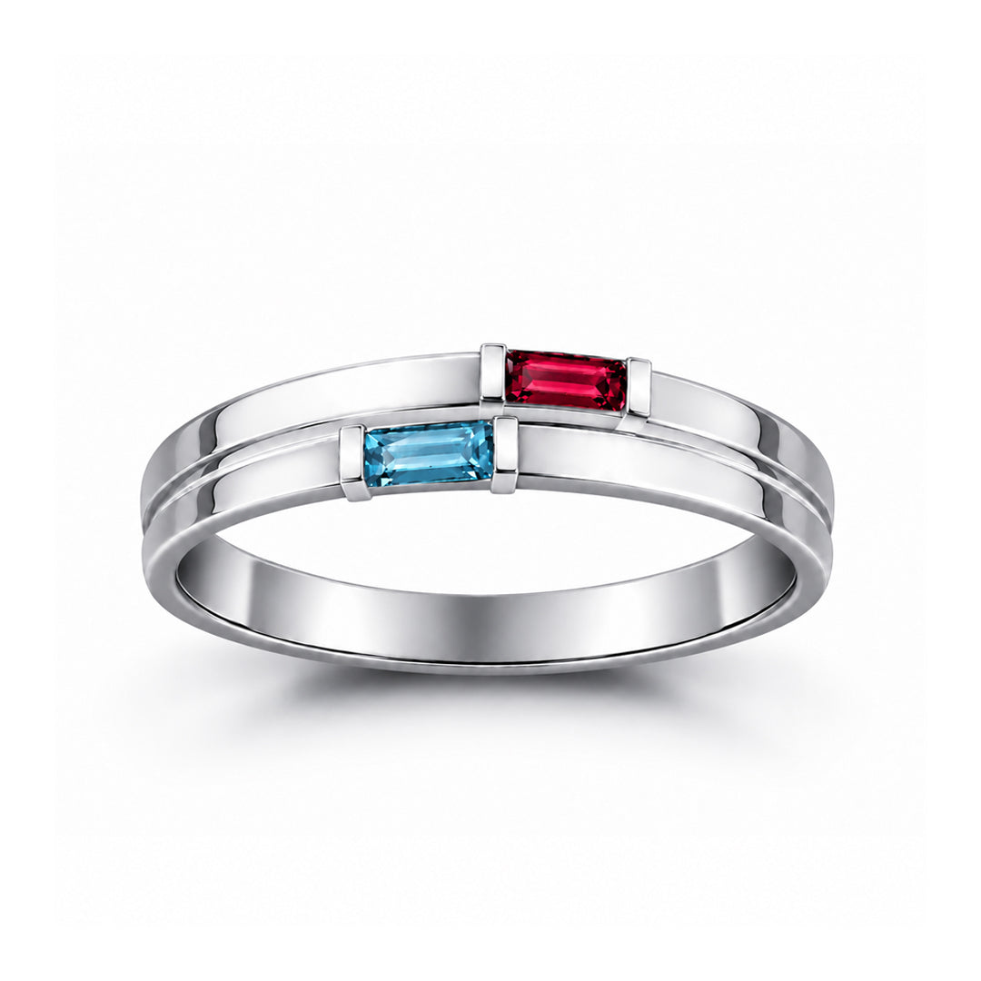 Double Baguette Birthstone Bypass Ring