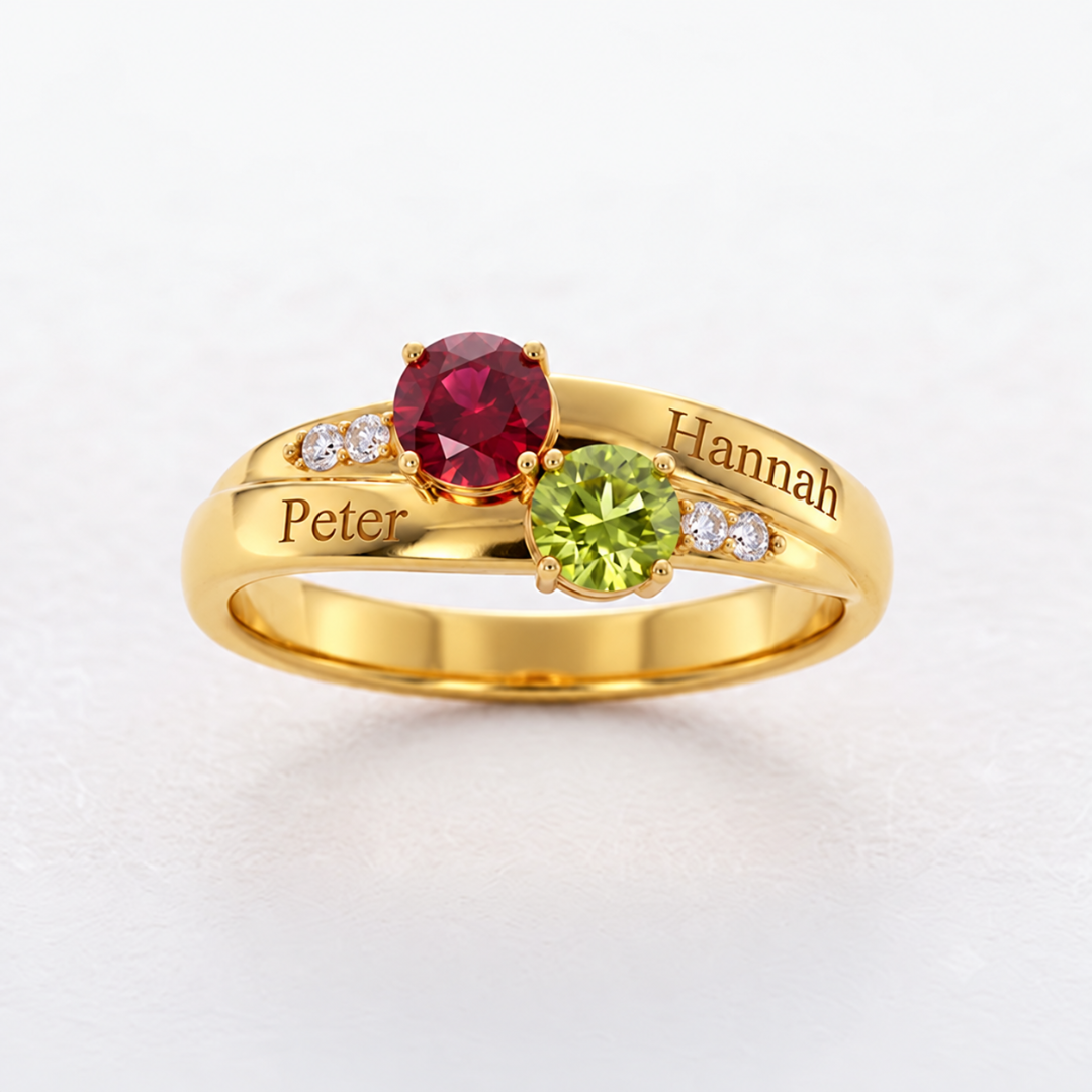 Double Birthstone Engraved Ring