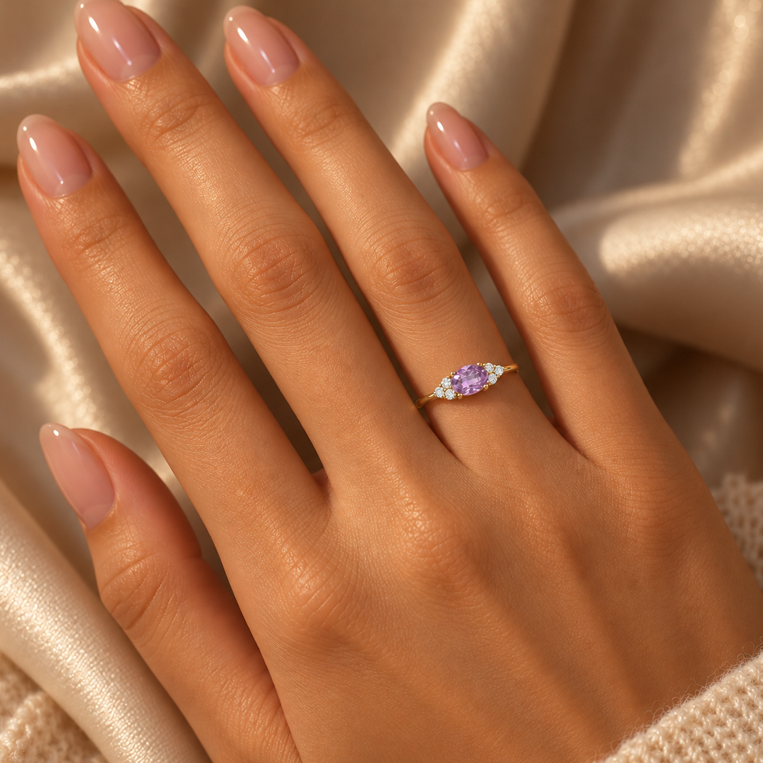 Oval Cut Blossom Birthstone Ring