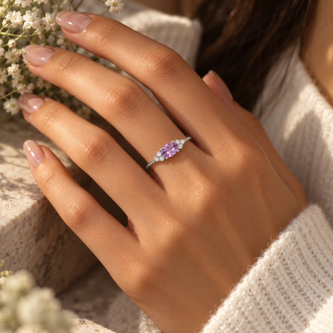 Oval Cut Blossom Birthstone Ring