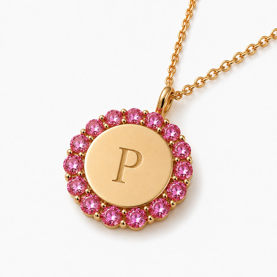 Initial Disc Necklace with Accents