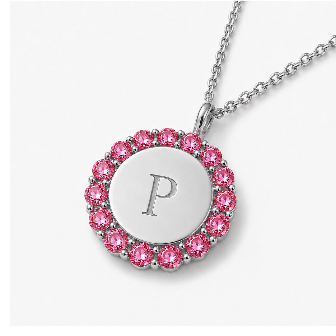 Initial Disc Necklace with Accents