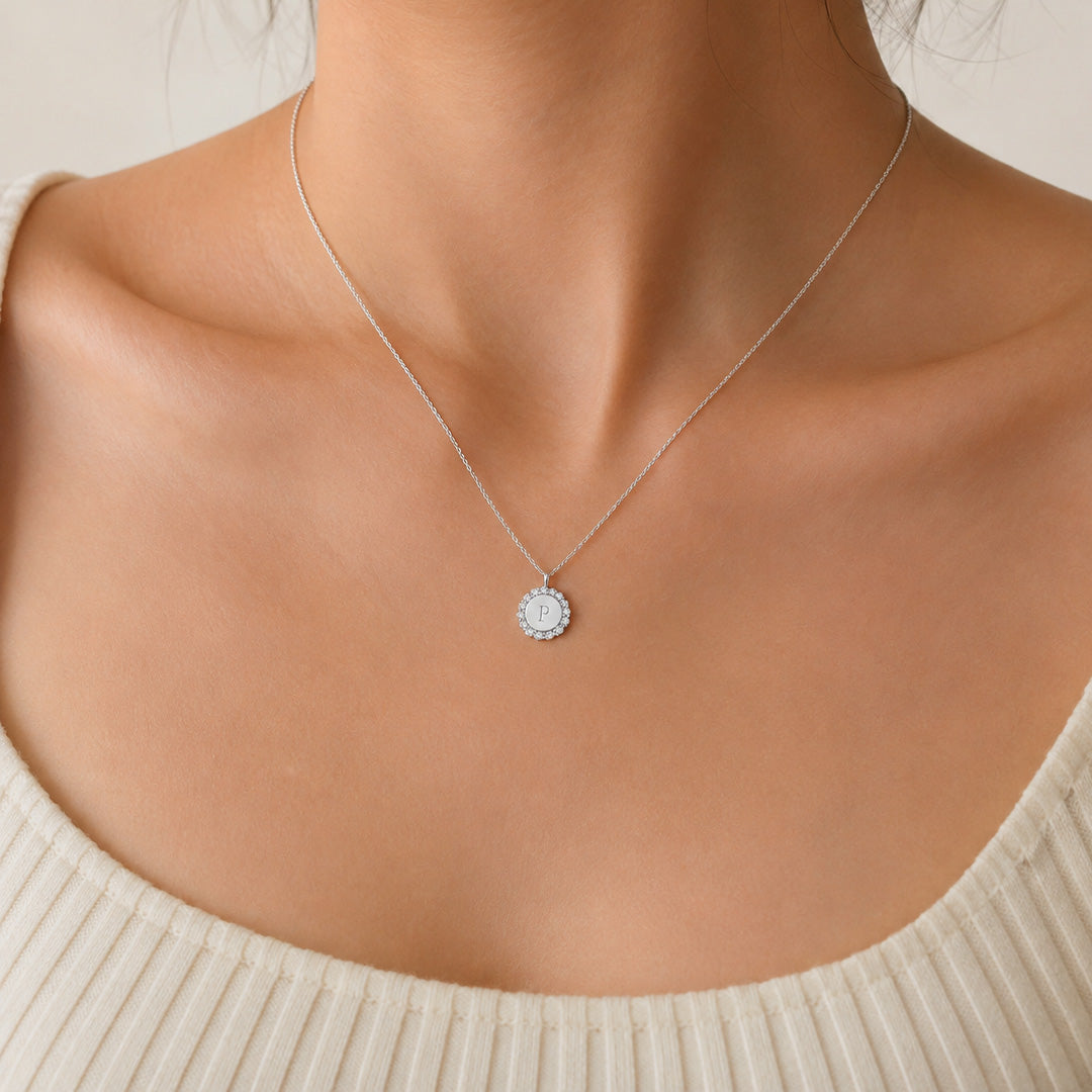 Initial Disc Necklace with Accents