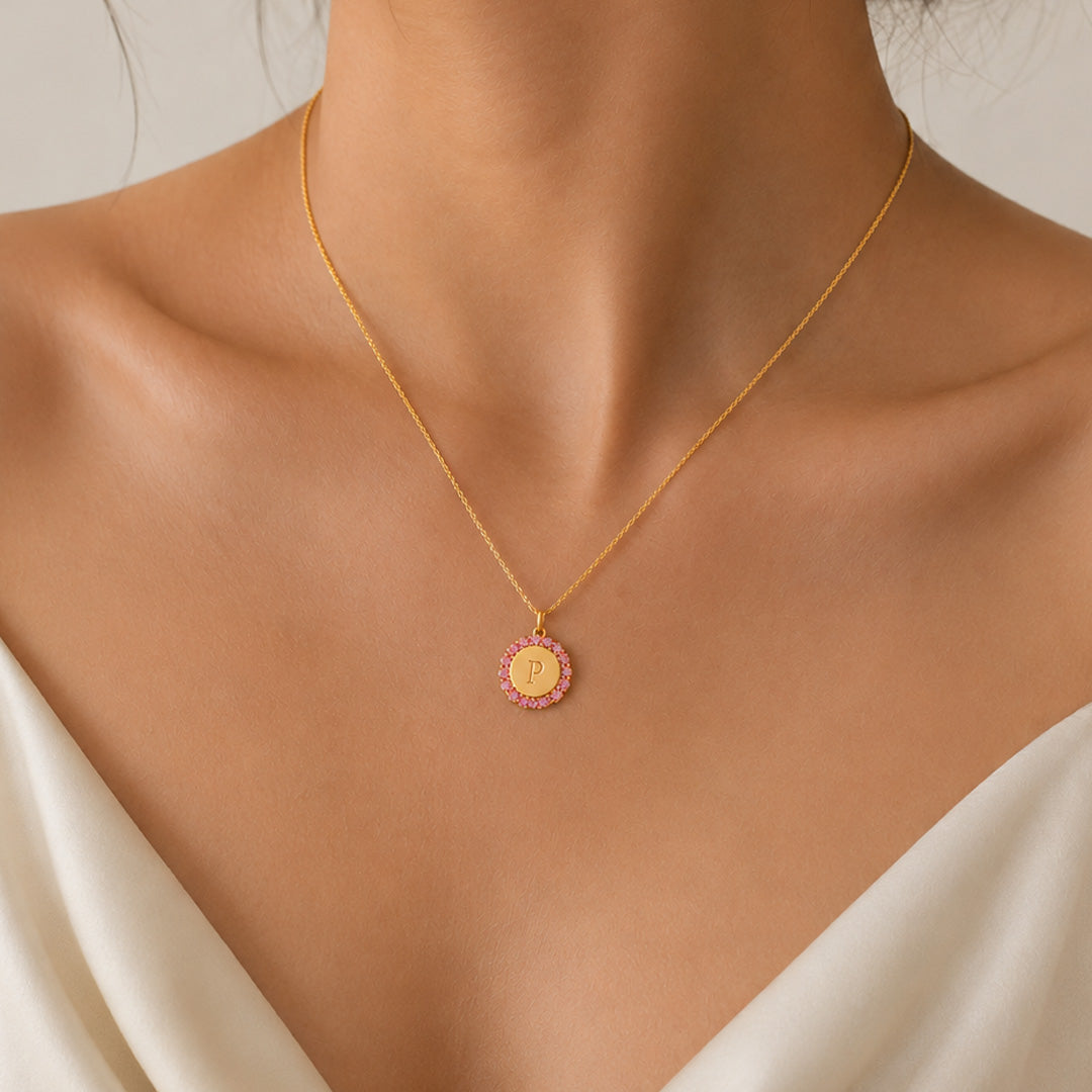 Initial Disc Necklace with Accents