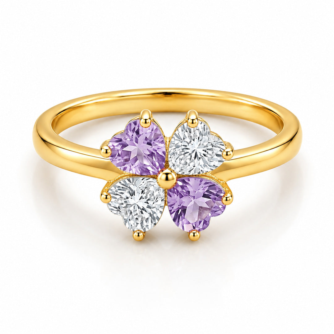 Clover Heart Birthstone Ring
