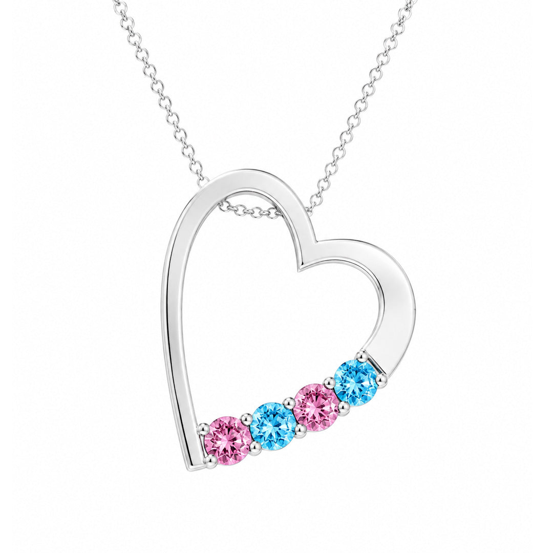 Tilted Multi Birthstone Heart Necklace