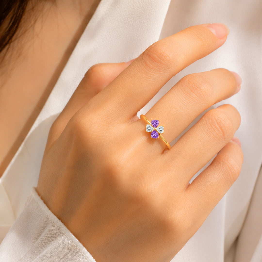 Clover Heart Birthstone Ring