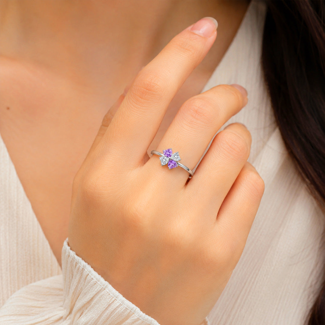 Clover Heart Birthstone Ring