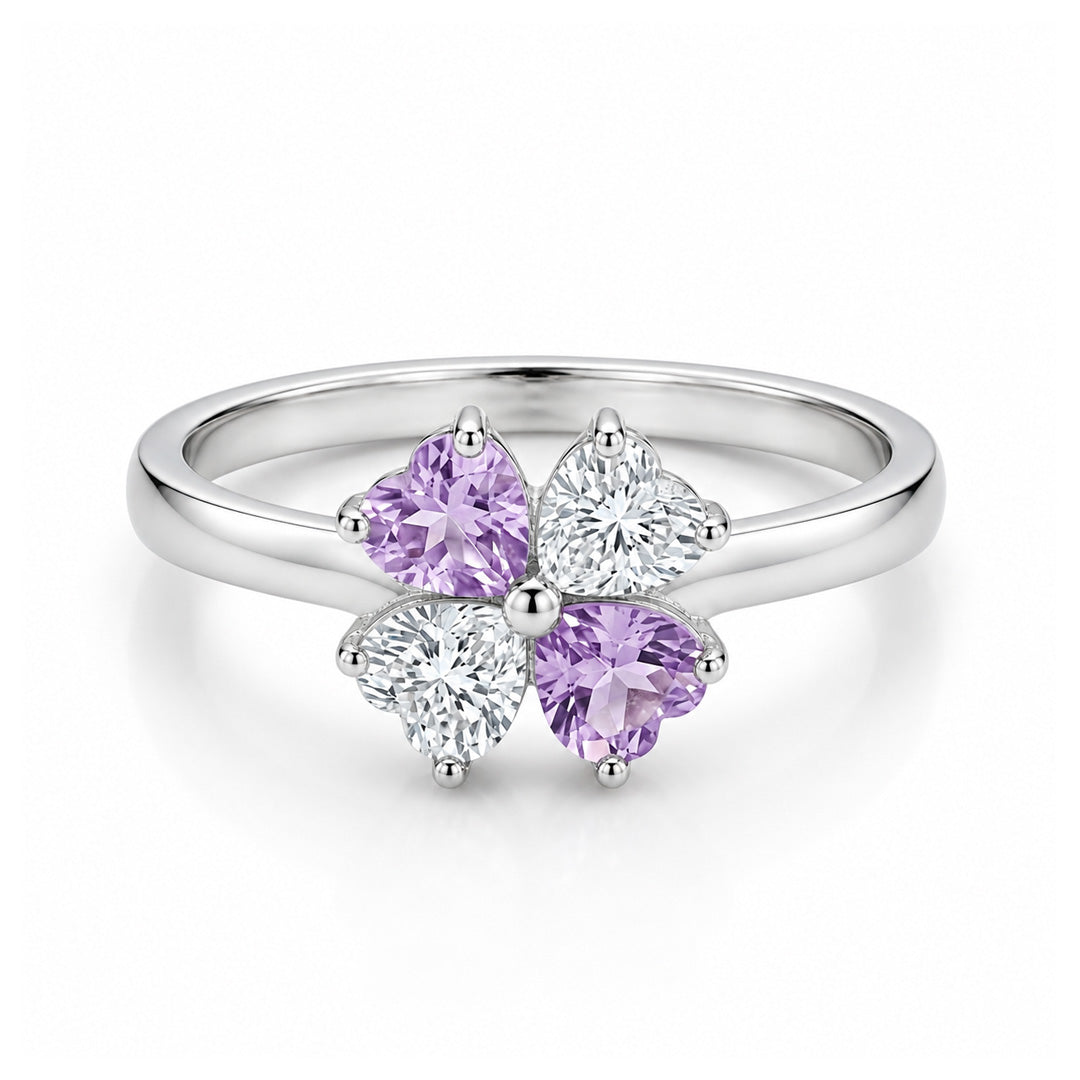Clover Heart Birthstone Ring