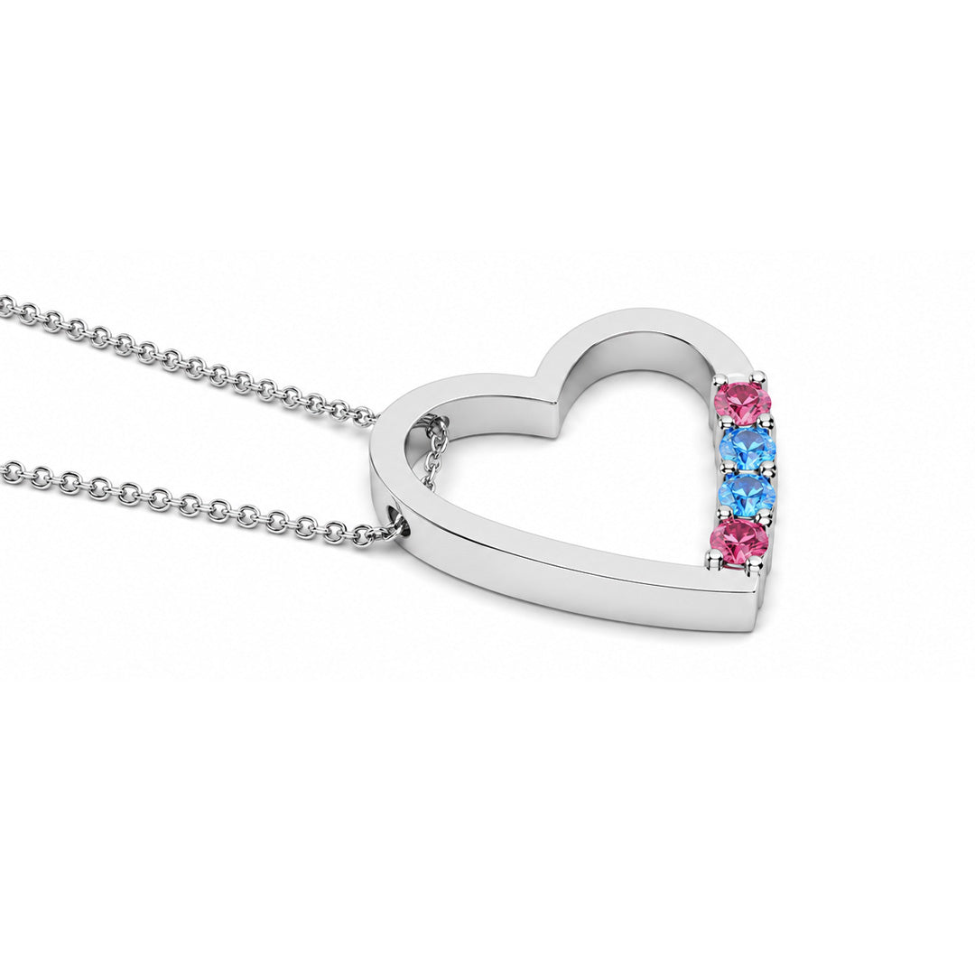 Tilted Multi Birthstone Heart Necklace