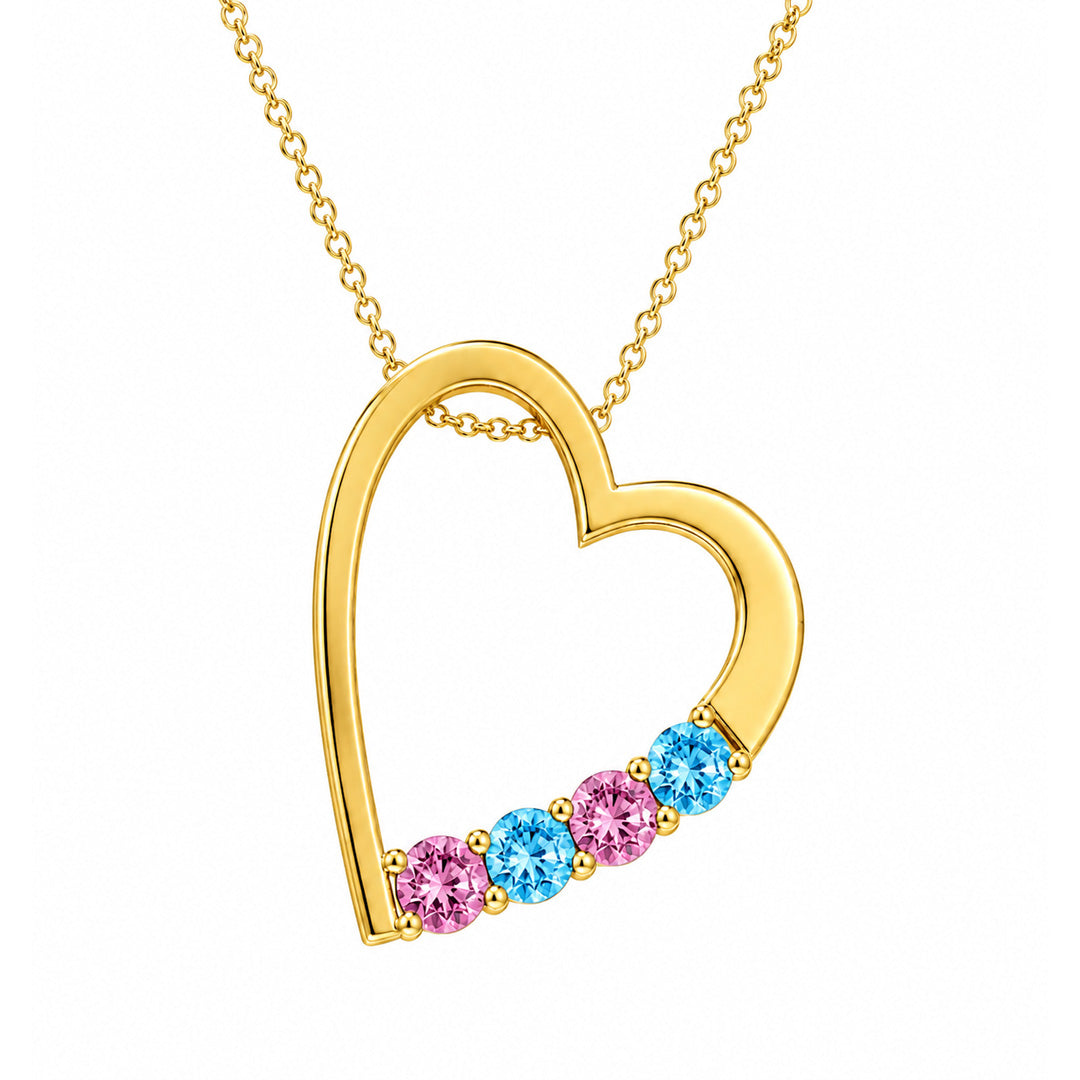 Tilted Multi Birthstone Heart Necklace