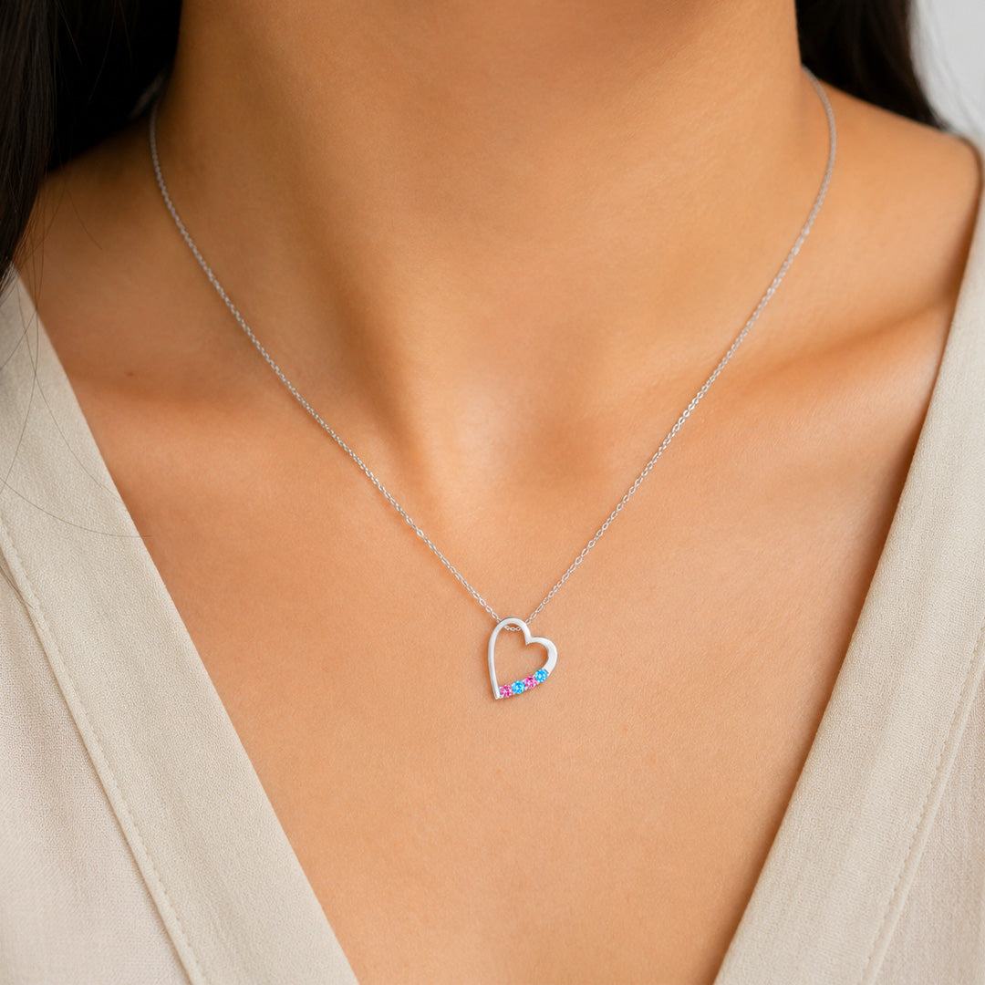 Tilted Multi Birthstone Heart Necklace