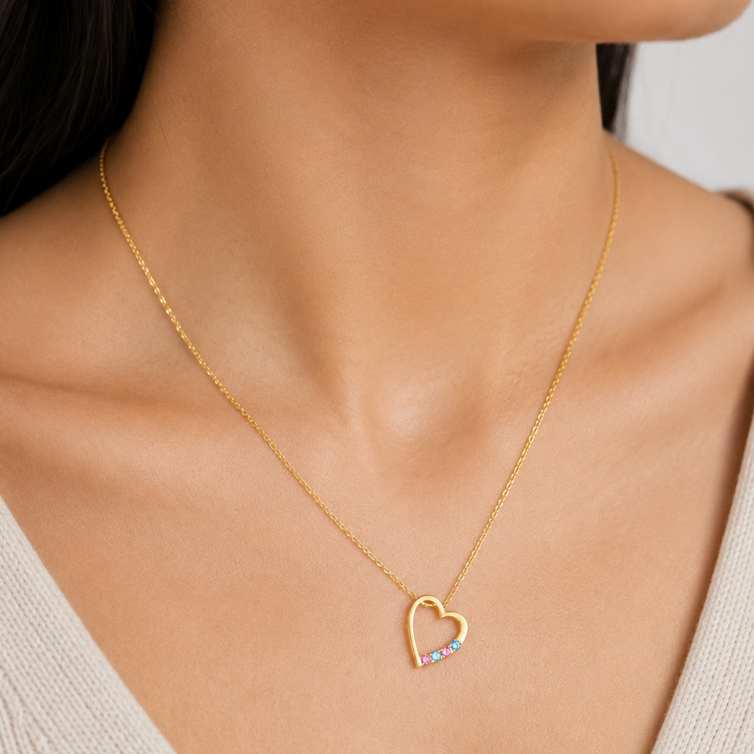 Tilted Multi Birthstone Heart Necklace