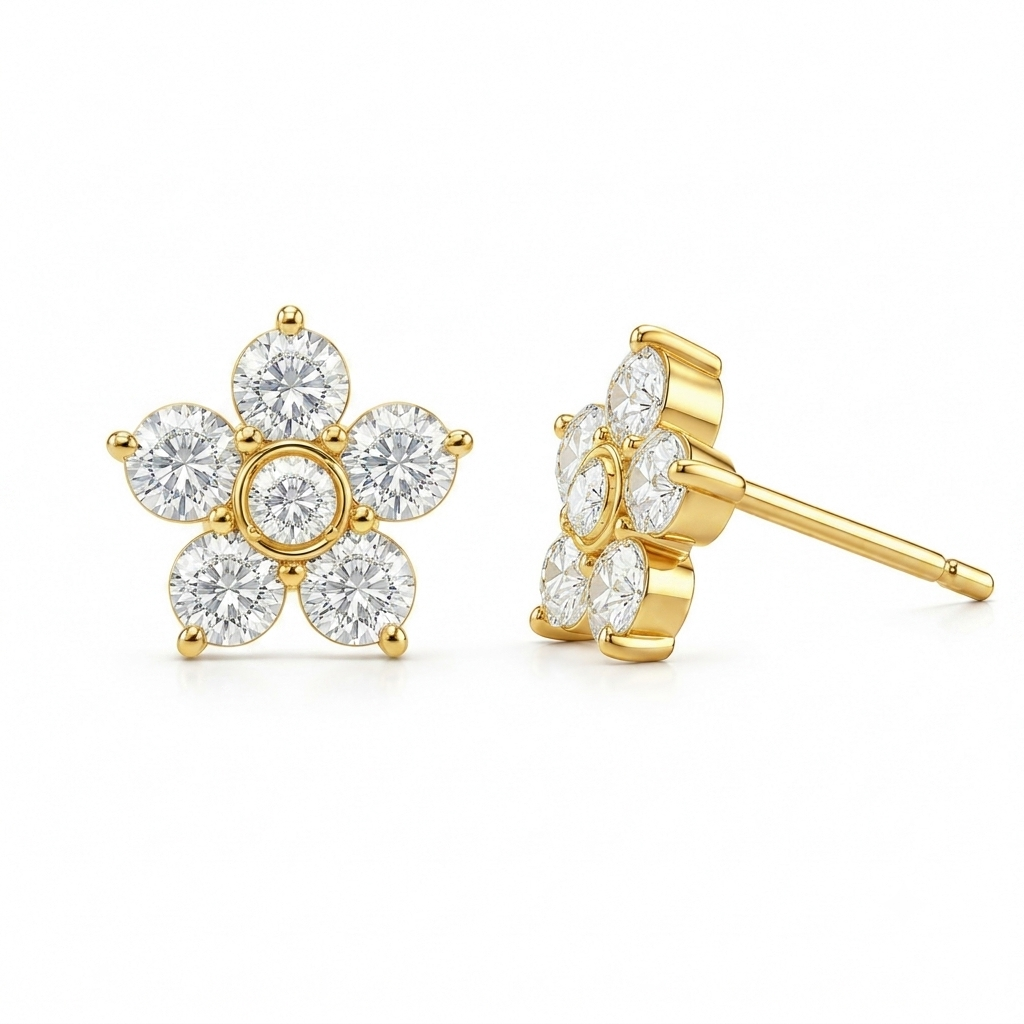 Birthstone Flower Stud Earrings