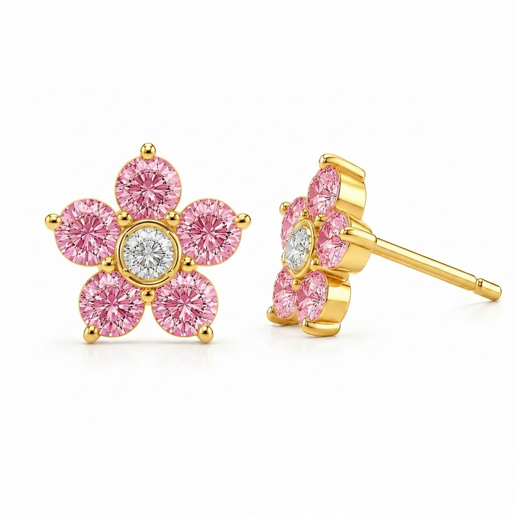 Birthstone Flower Stud Earrings