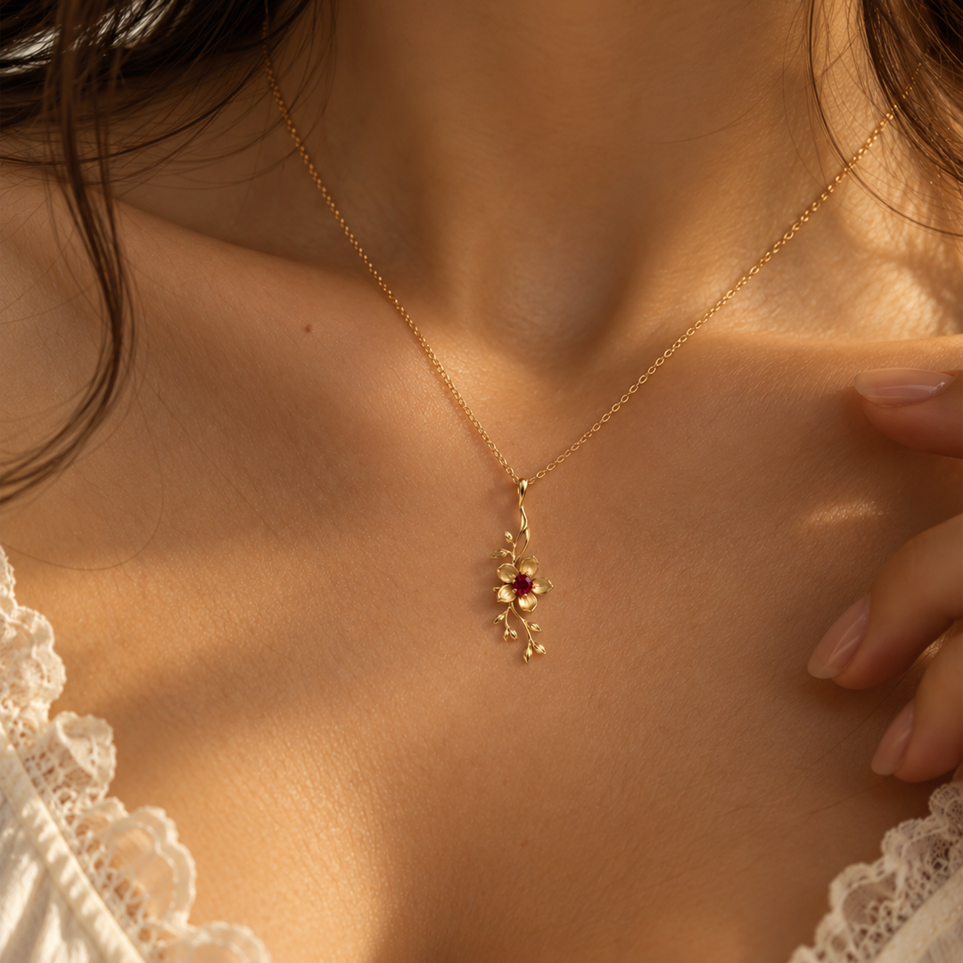 Flower in Bloom Birthstone Necklace