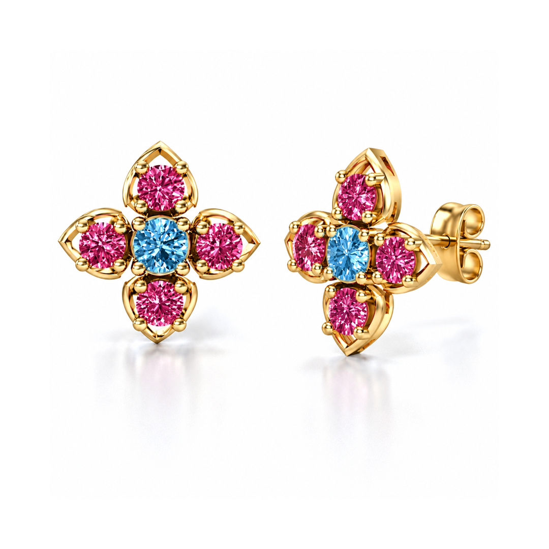 Glitter Flower Birthstone Earring