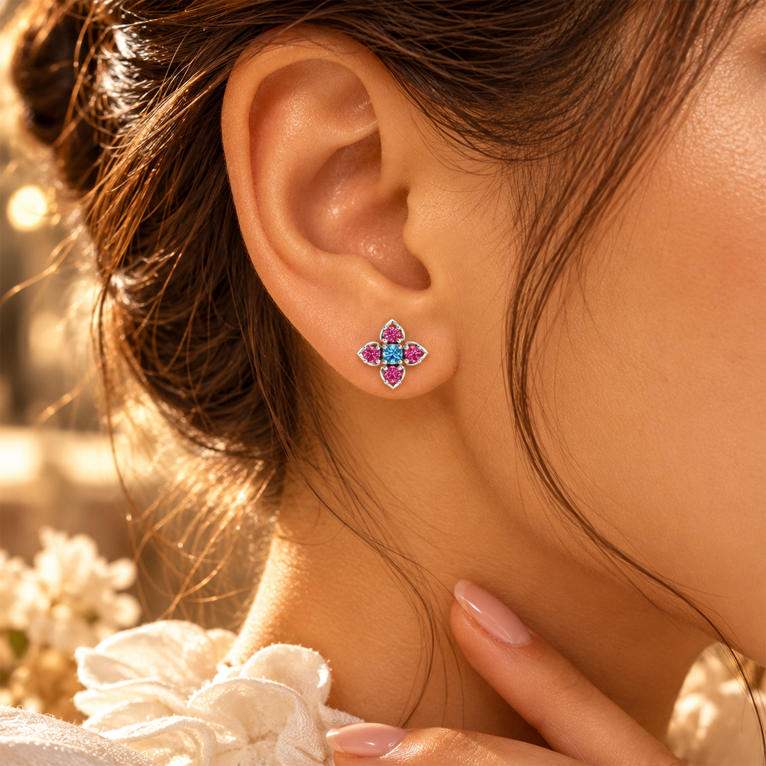 Glitter Flower Birthstone Earring