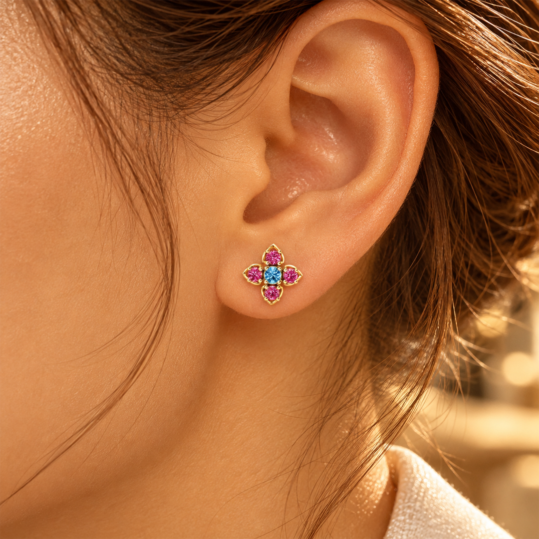 Glitter Flower Birthstone Earring