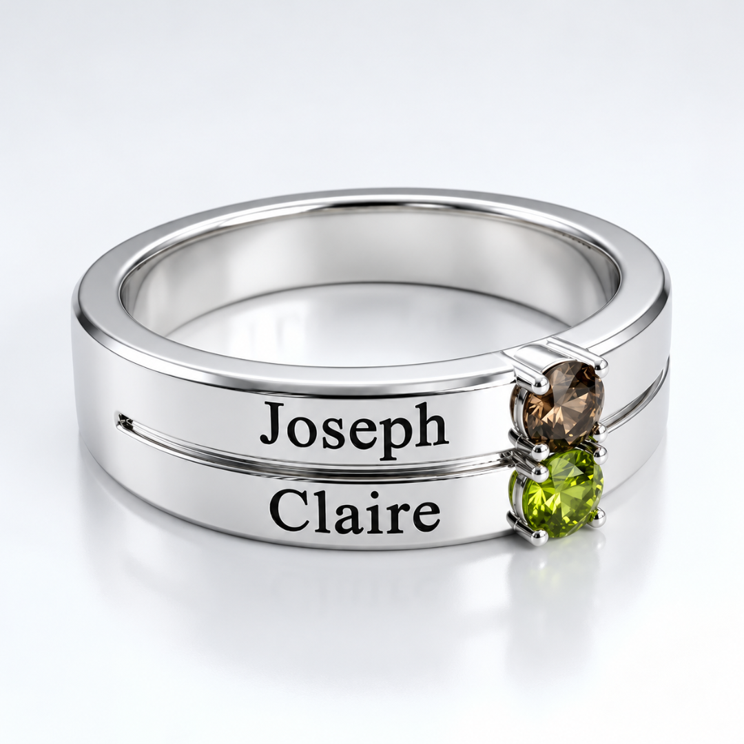 Groove Band Ring with Birthstones