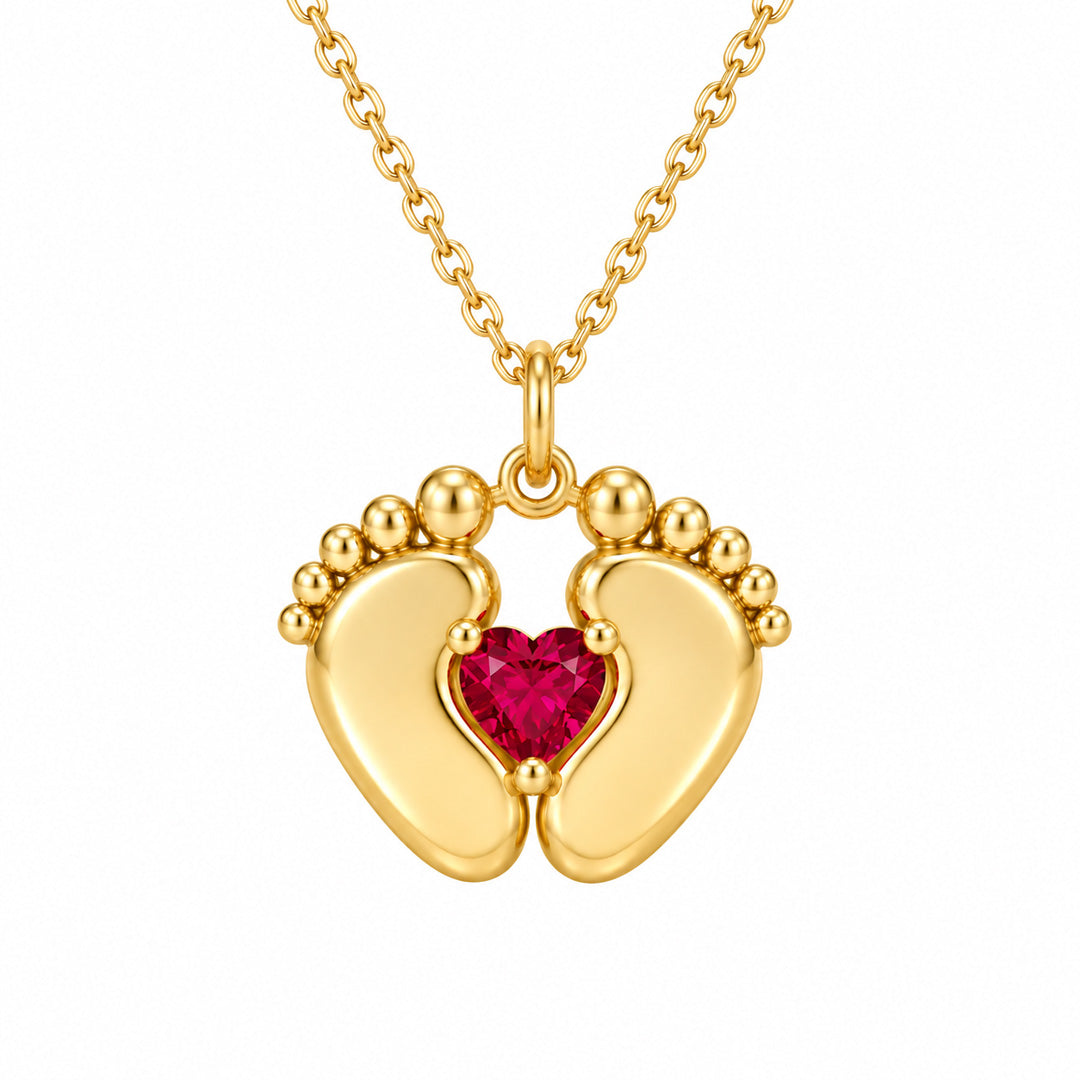 Heart Birthstone Baby Feet Necklace