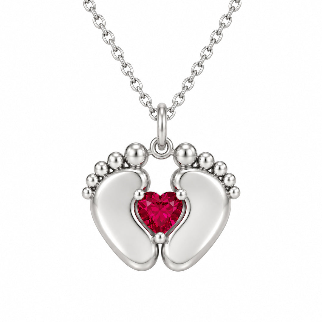 Heart Birthstone Baby Feet Necklace