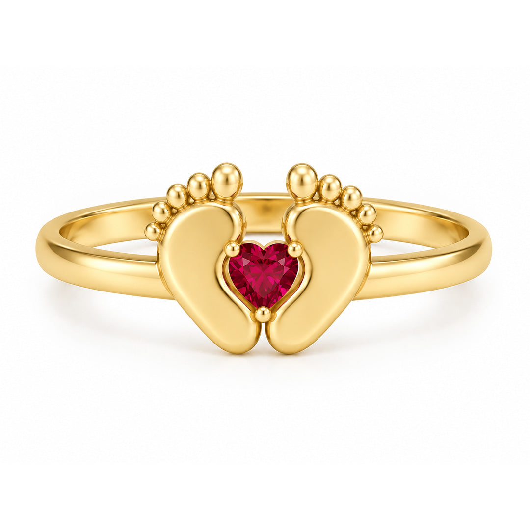 Heart Birthstone Baby Feet Ring