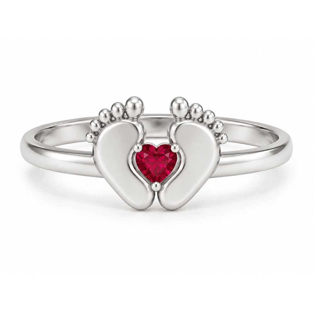Heart Birthstone Baby Feet Ring
