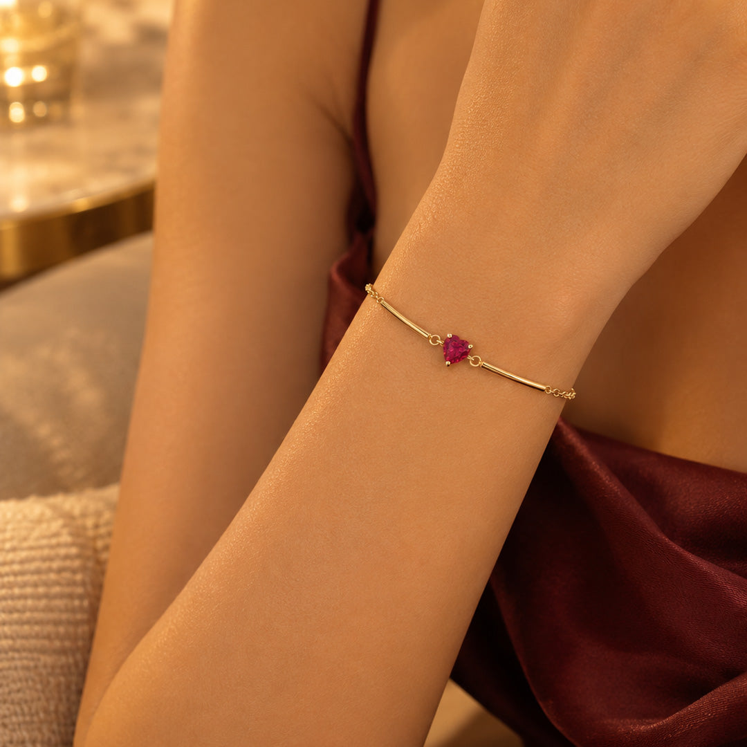 Bar with Heart Birthstone Bracelet