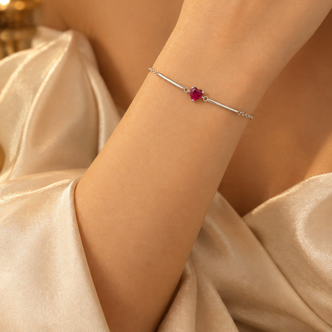 Bar with Heart Birthstone Bracelet