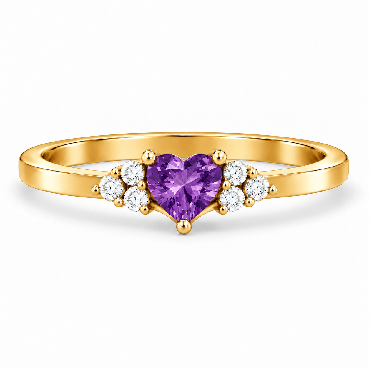 Heart Birthstone with Side Accent Stones Ring