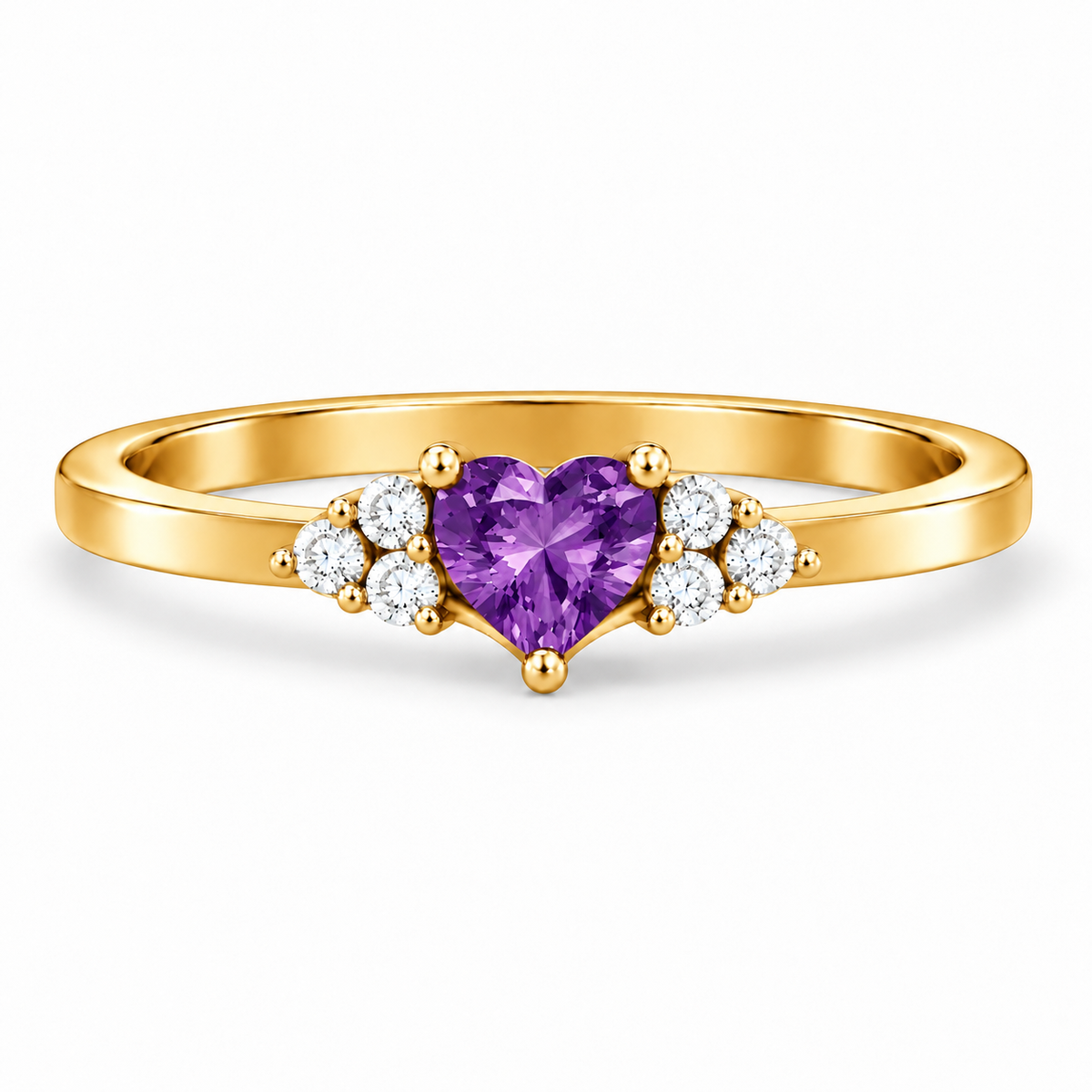 Heart Birthstone with Side Accent Stones Ring