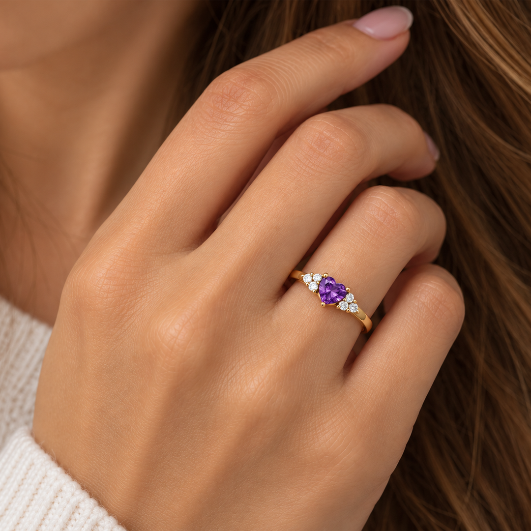 Heart Birthstone with Side Accent Stones Ring