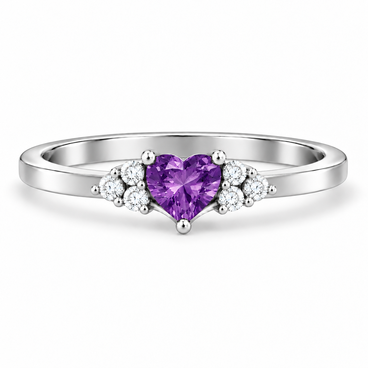 Heart Birthstone with Side Accent Stones Ring