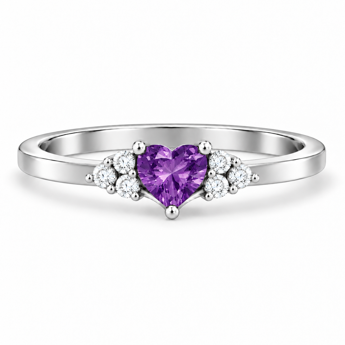 Heart Birthstone with Side Accent Stones Ring