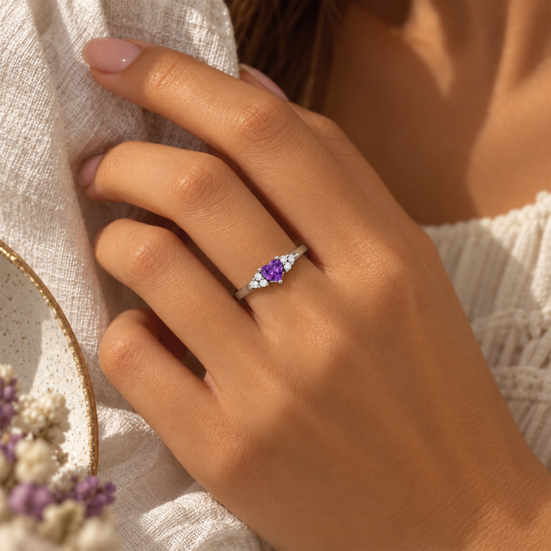 Heart Birthstone with Side Accent Stones Ring