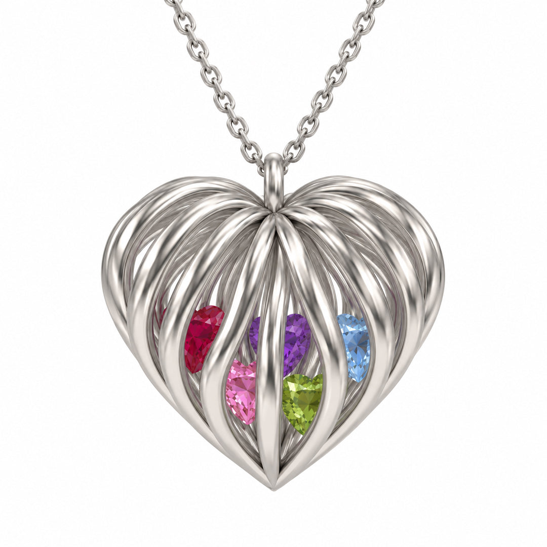 Heart Cage Love Birthstone Necklace