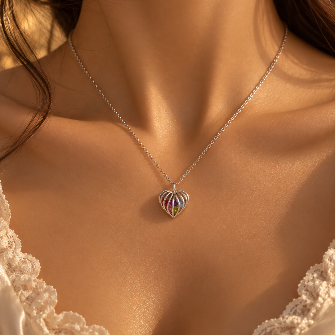 Heart Cage Love Birthstone Necklace