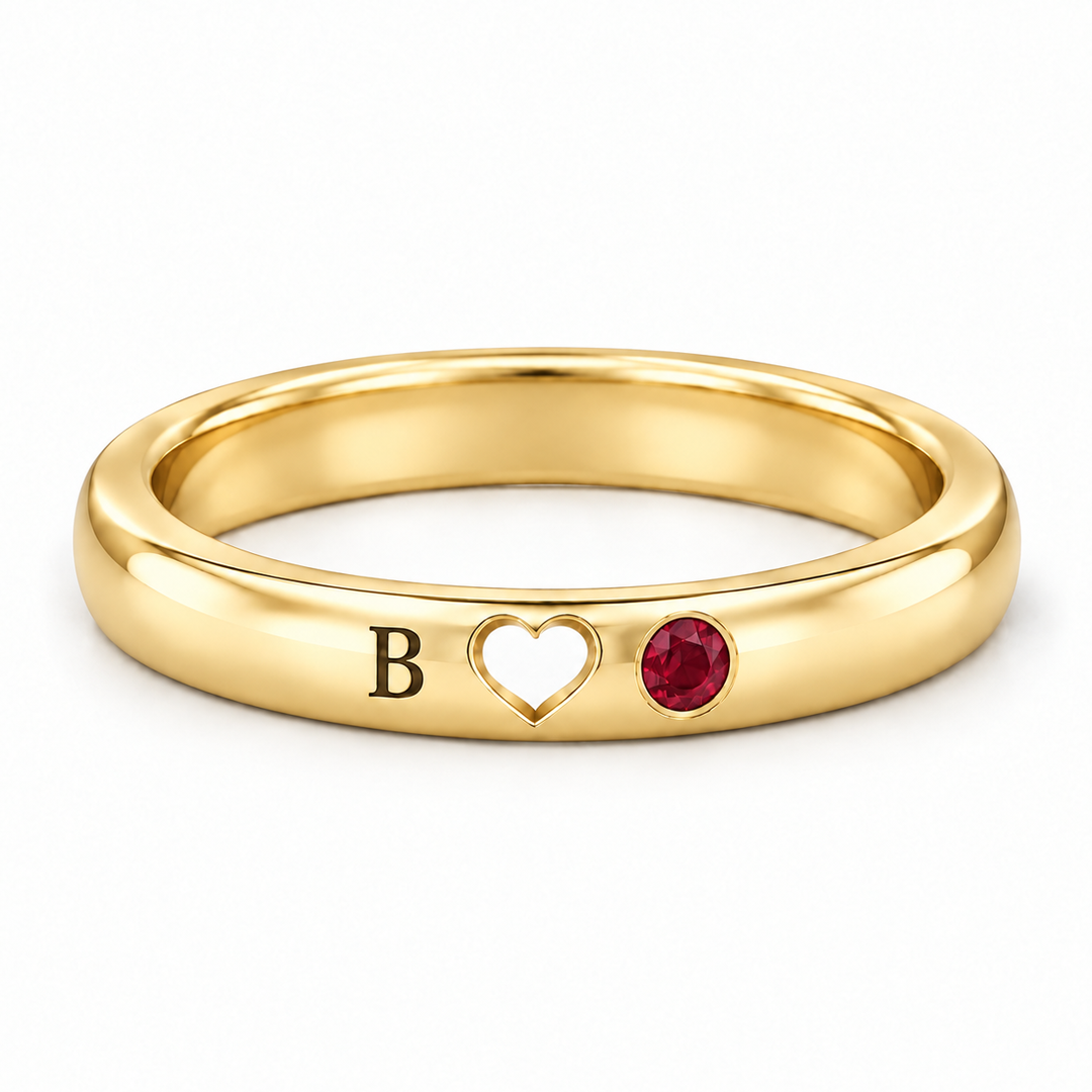 Heart Cut Out Initial Birthstone Ring