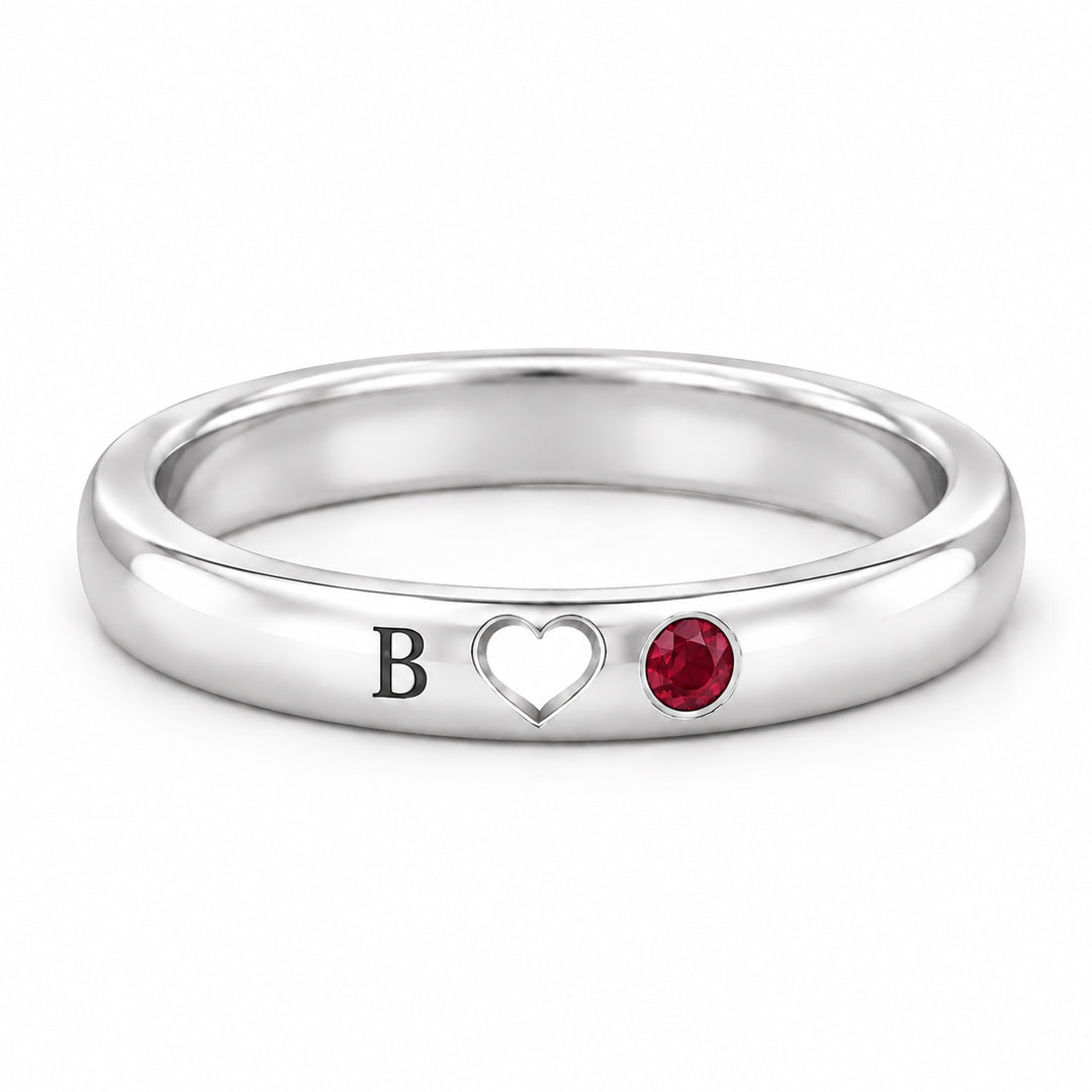 Heart Cut Out Initial Birthstone Ring