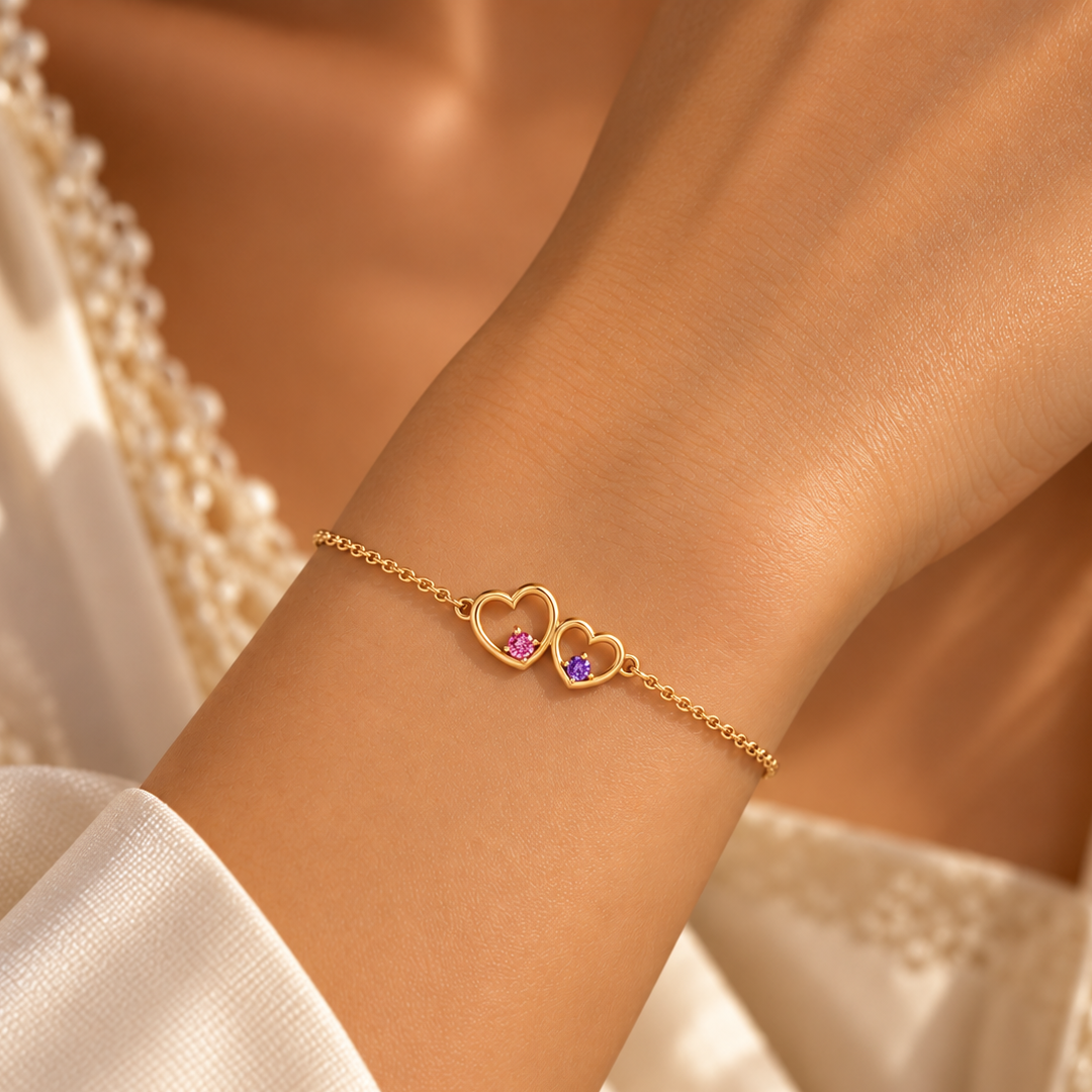 Heart Duo Birthstone Bracelet