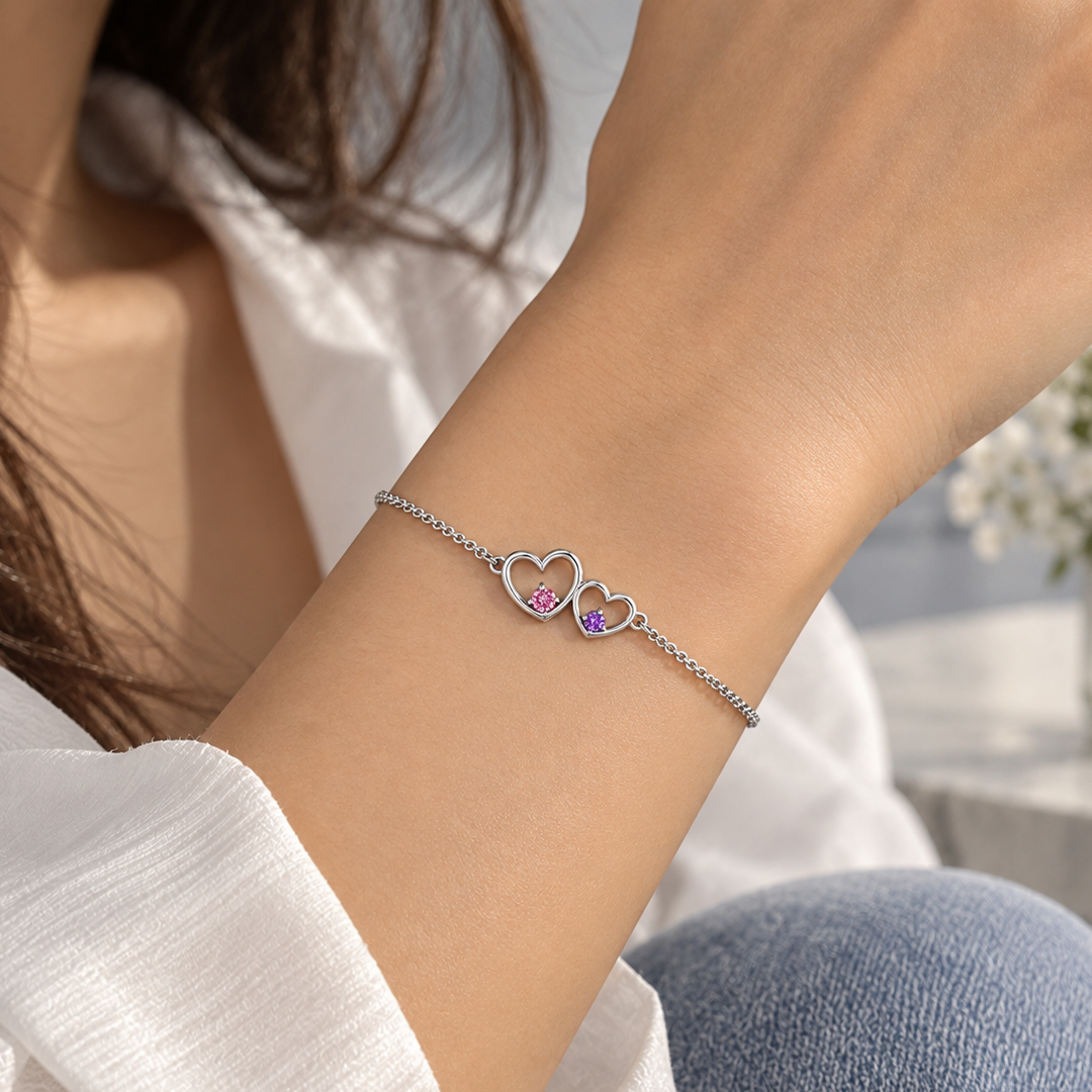 Heart Duo Birthstone Bracelet