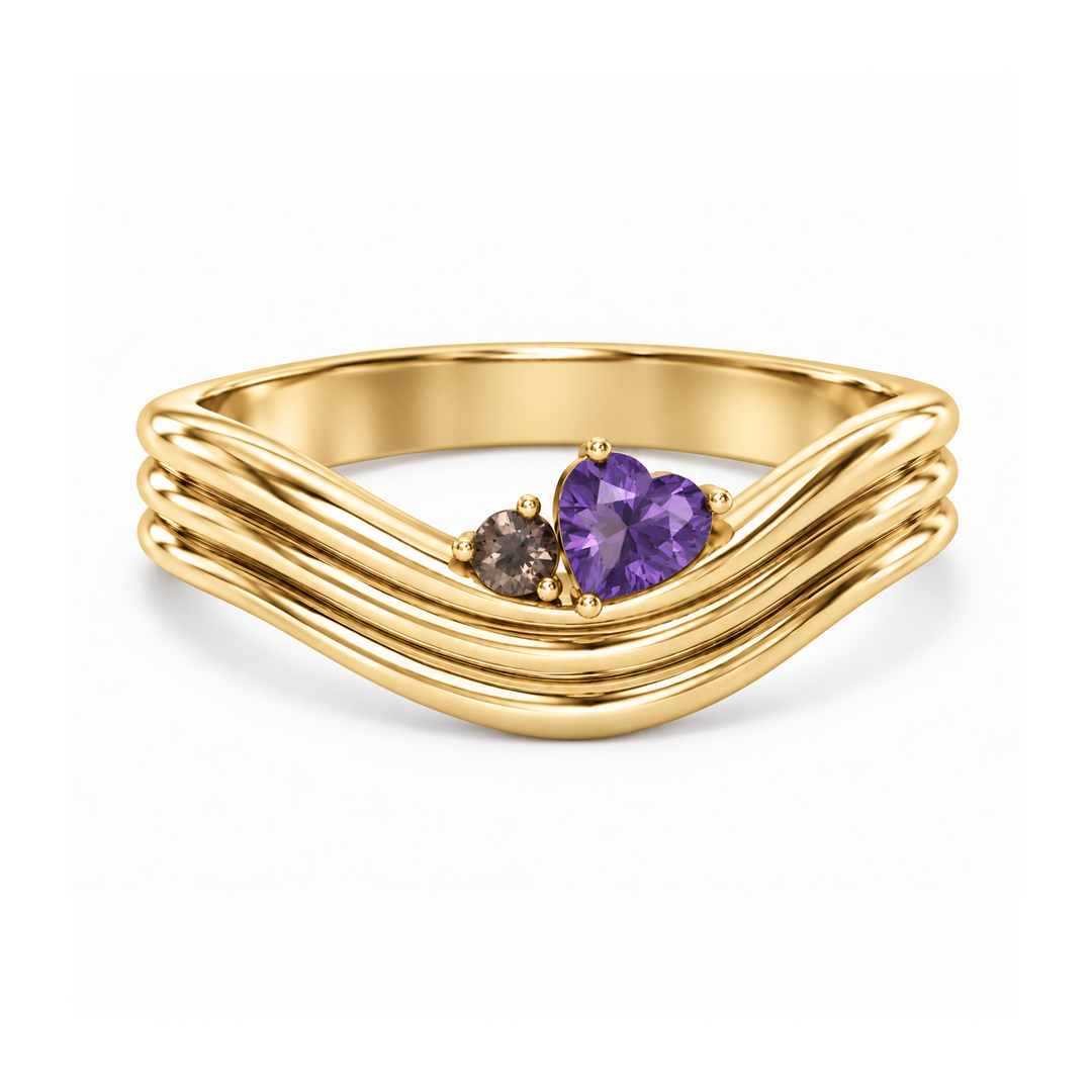 Heart Wave Birthstone Ring