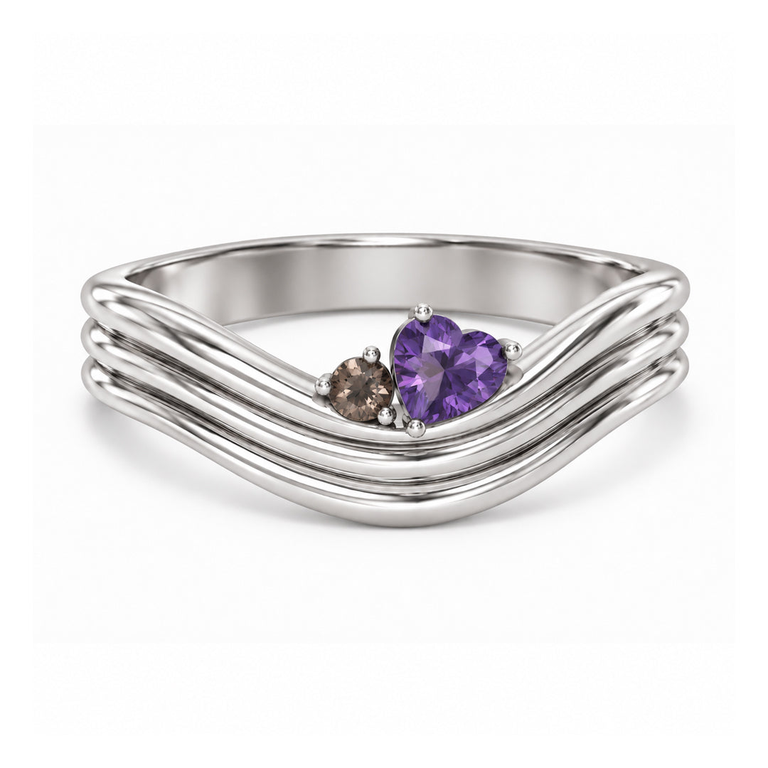 Heart Wave Birthstone Ring