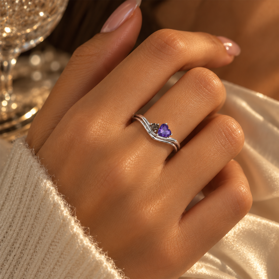 Heart Wave Birthstone Ring
