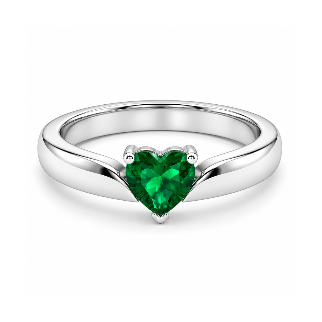 Heart Birthstone Ring with Tapered Band