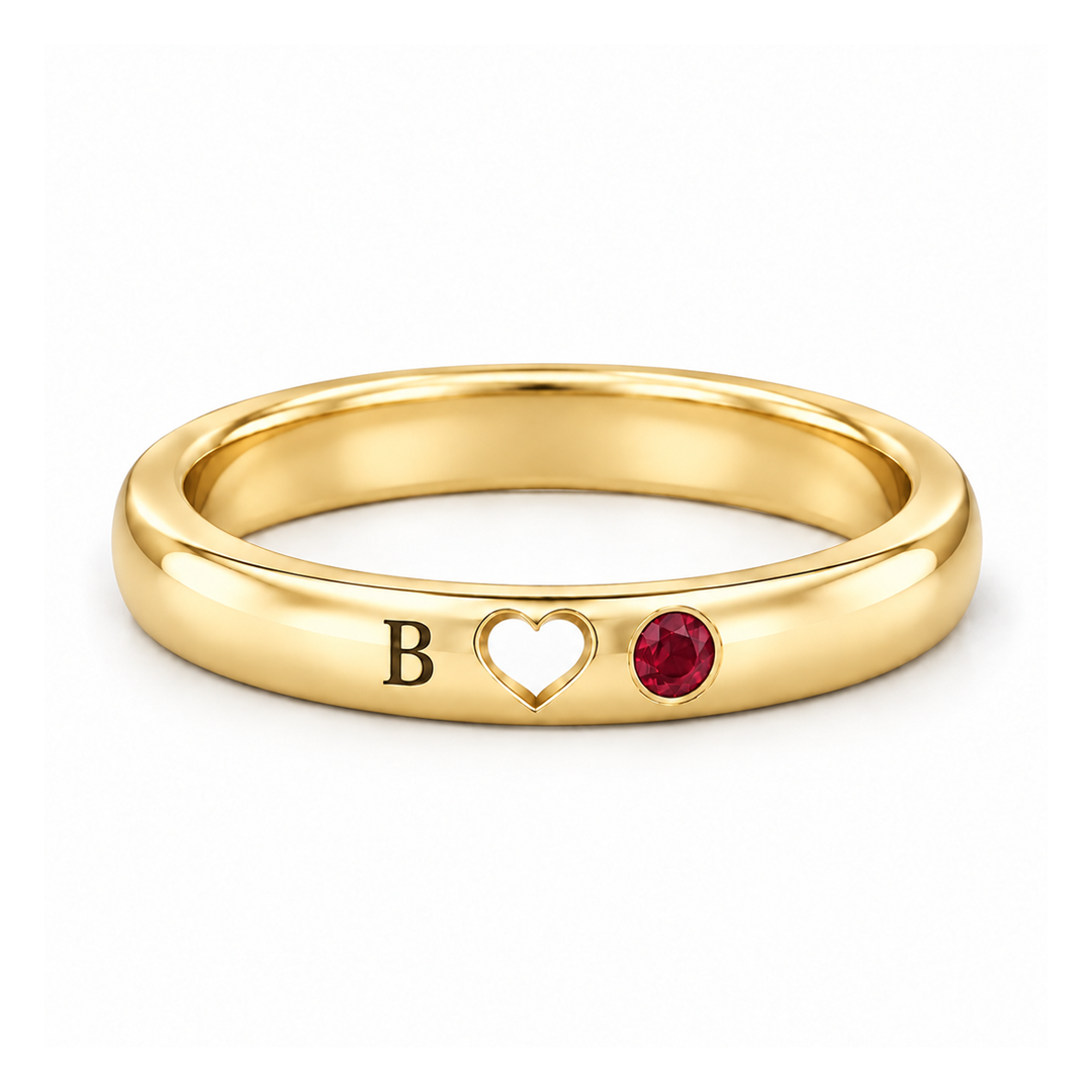 Heart Cut Out Initial Birthstone Ring