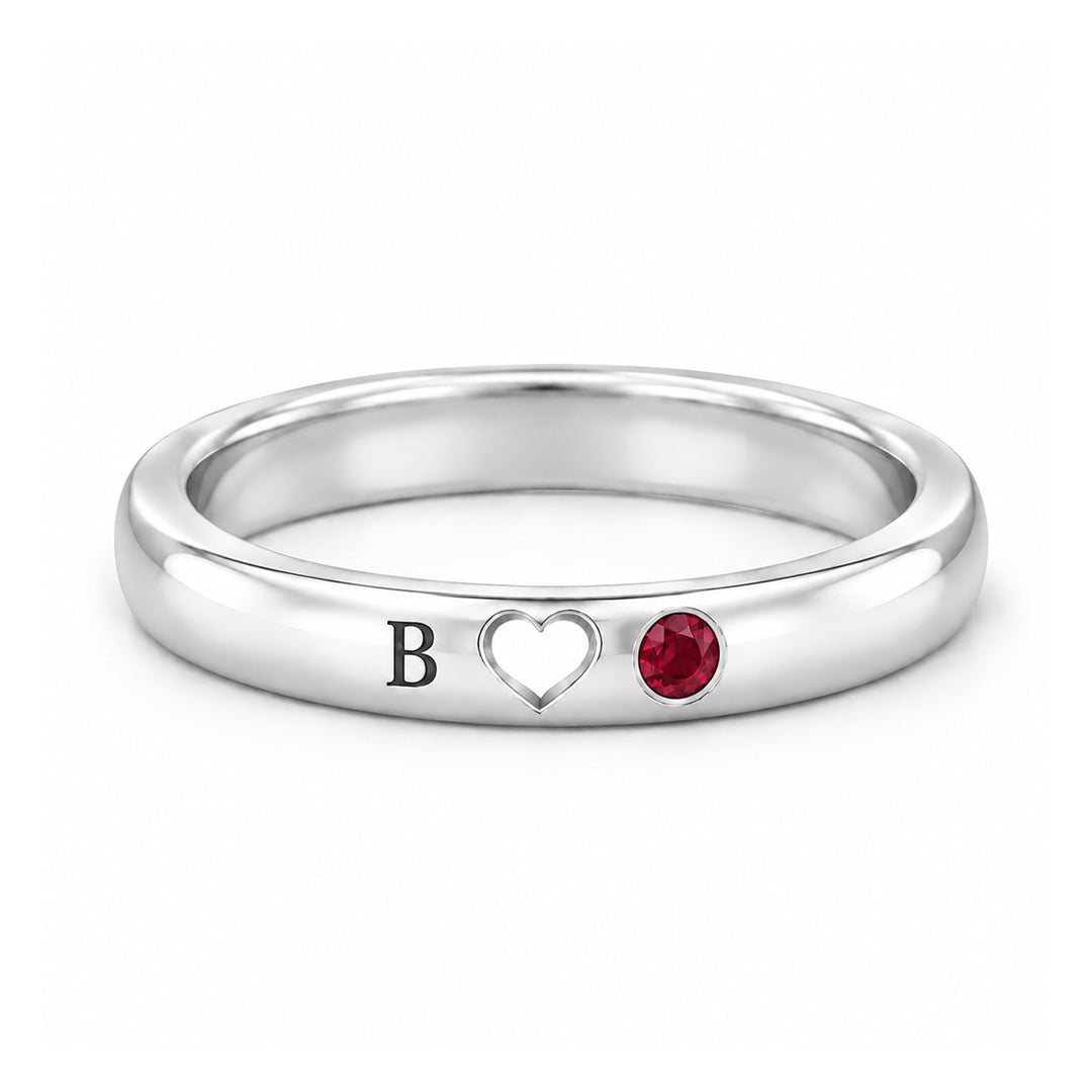 Heart Cut Out Initial Birthstone Ring