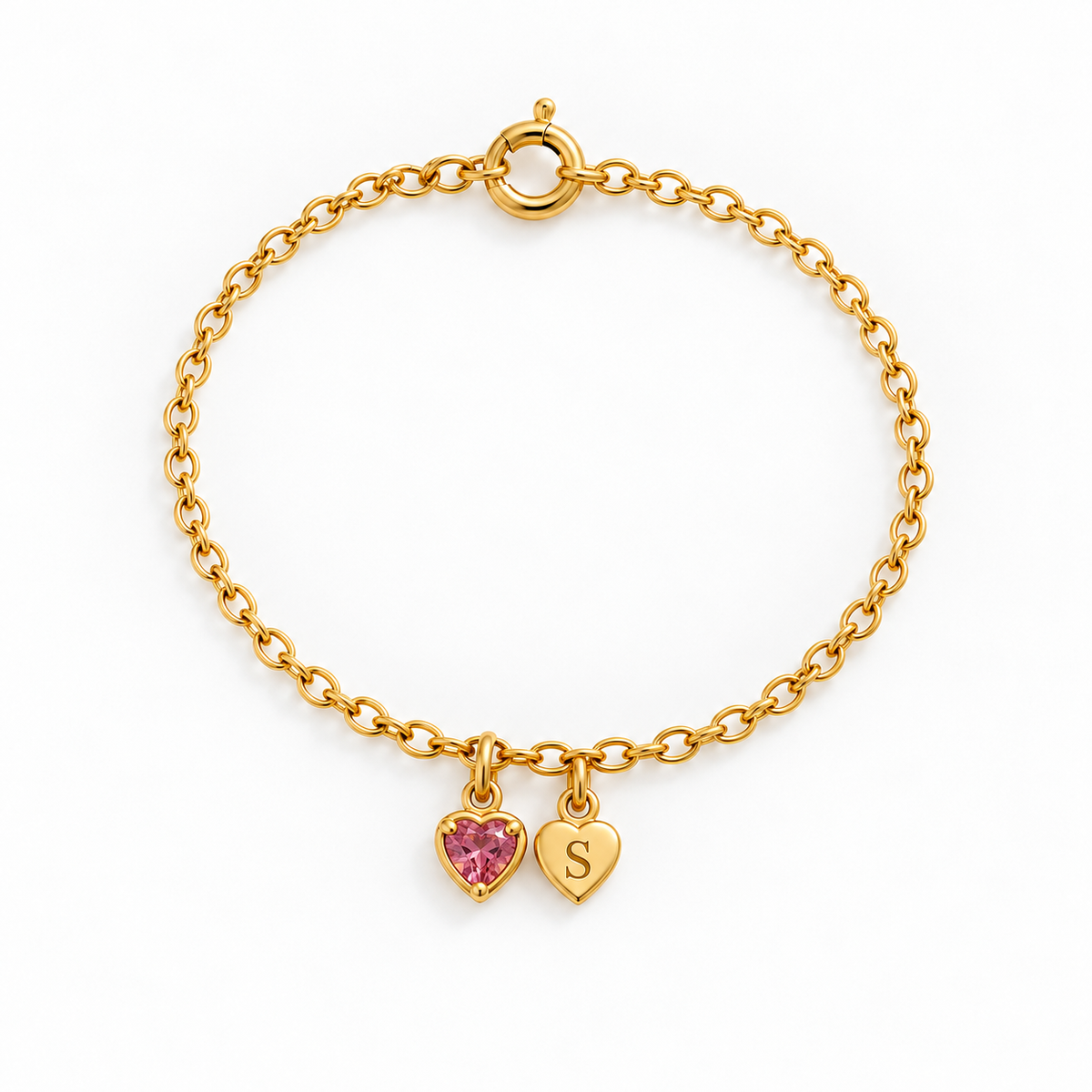 Initial Heart Charms Birthstone Bracelet